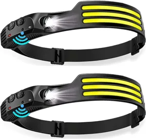 Rechargeable Headlamp 2PCS, 230° Wide Beam Head Lamp, Motion Sensor LED Headlamp Rechargeable, 5 Mode Headlamps for Adults, Bright Head Lights for Forehead, Hard Hat Headlight, Camping Essentials Gear
