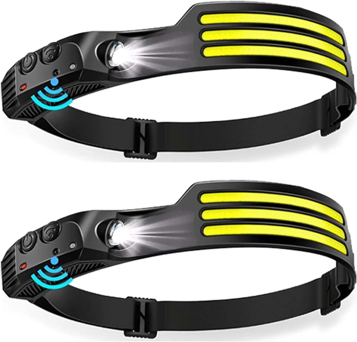 Rechargeable Headlamp 2PCS, 230° Wide Beam Head Lamp, Motion Sensor LED Headlamp Rechargeable, 5 Mode Headlamps for Adults, Bright Head Lights for Forehead, Hard Hat Headlight, Camping Essentials Gear