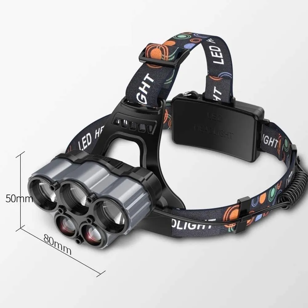 Rechargeable Headlamp 5 LED Headlamp Flashlight with White Lights 5 Modes USB Rechargeable Waterproof Head Lamp for Outdoor Camping Cycling Running Fishing Outdoor Lighting Tools (Black)