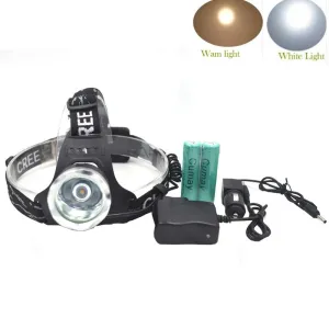 Rechargeable LED headlamp fishing headlight 3000Lumen Super bright head lamp 3 lighting modes Warm white led Comes with battery