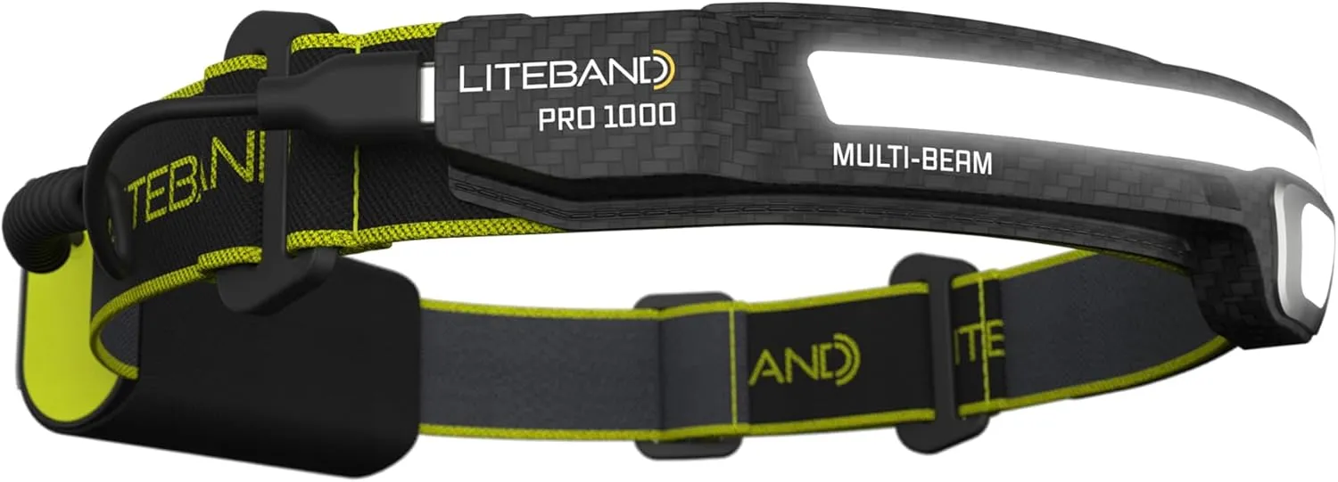 Rechargeable LED Headlamp - Liteband PRO 1000 Lumens Super Bright Head Lamp, Powerful Battery Powered Tactical Headlamps, Camping, Running, Hard Hat Light, Best Rated Forehead Flashlight, Carbon