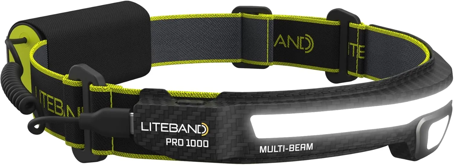 Rechargeable LED Headlamp - Liteband PRO 1000 Lumens Super Bright Head Lamp, Powerful Battery Powered Tactical Headlamps, Camping, Running, Hard Hat Light, Best Rated Forehead Flashlight, Carbon
