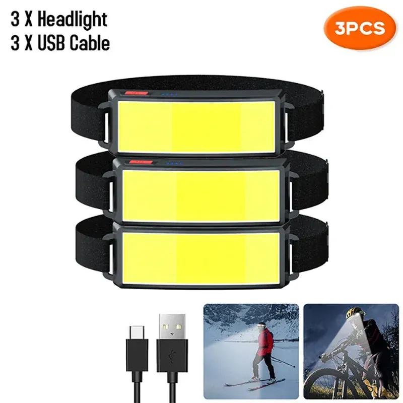 Rechargeable LED Headlamp with Built-in Battery, Type-C, Waterproof, for Outdoor Fishing and Camping