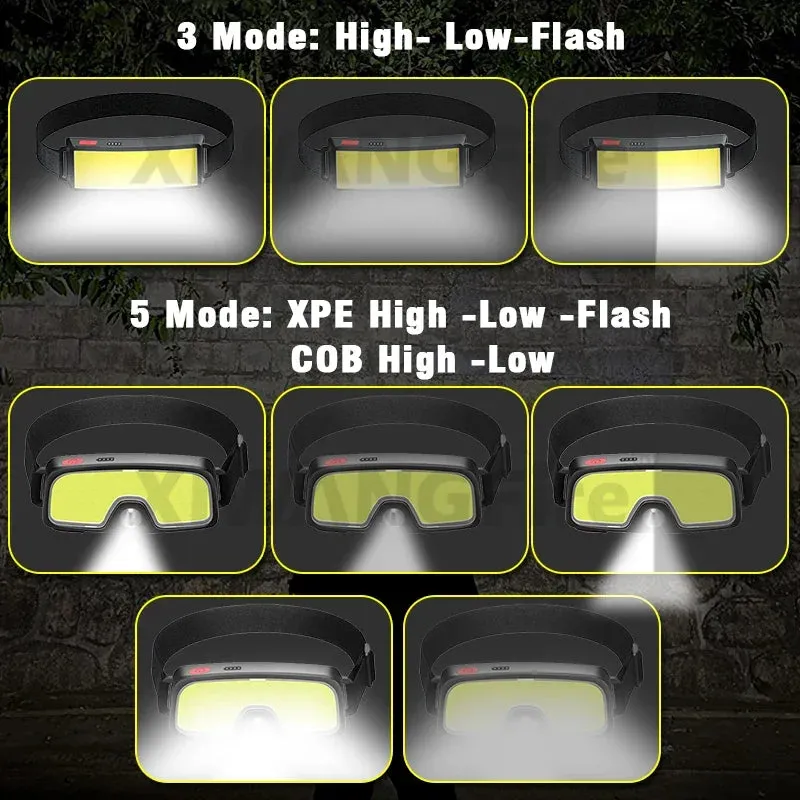 Rechargeable LED Headlamp with Built-in Battery, Type-C, Waterproof, for Outdoor Fishing and Camping