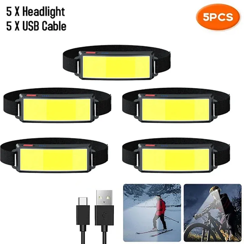 Rechargeable LED Headlamp with Built-in Battery, Type-C, Waterproof, for Outdoor Fishing and Camping