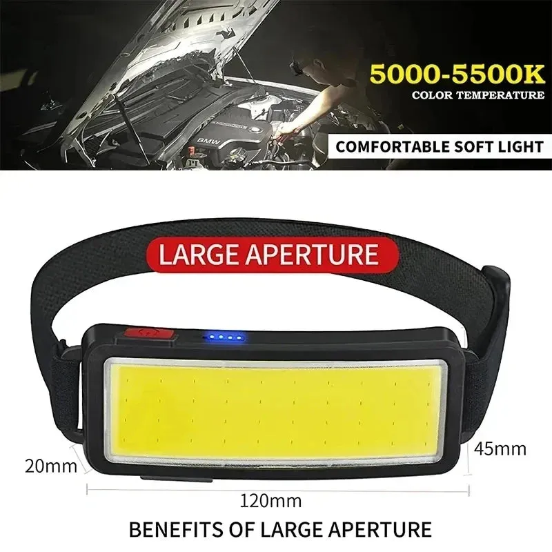 Rechargeable LED Headlamp with Built-in Battery, Type-C, Waterproof, for Outdoor Fishing and Camping