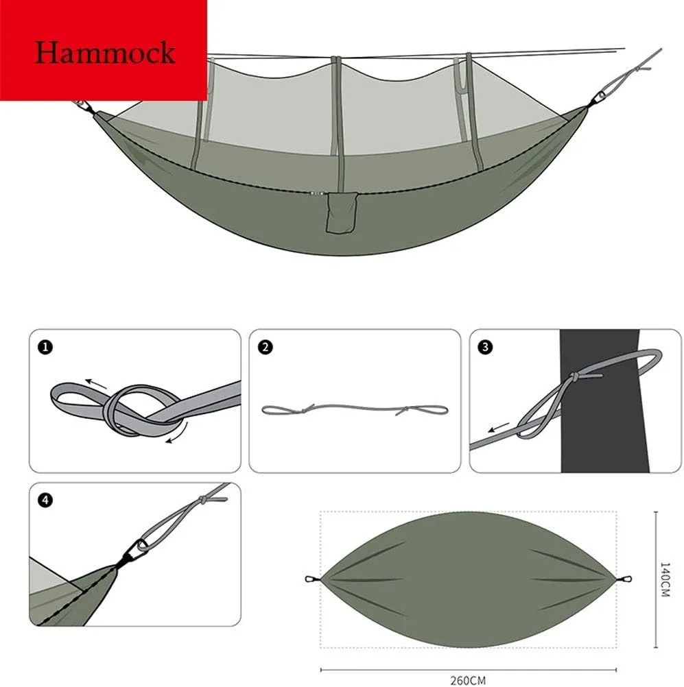 Recreation Outdoor Hammock Swing Bed with Mosquito Net & Hanging Straps Ultralight Parachute Hammock Portable Hanging Chair Lounger for Hiking, Backpacking Gifts for Hike