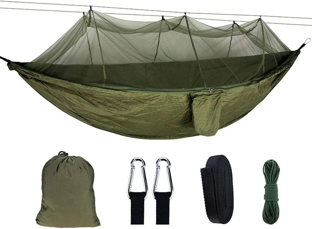 Recreation Outdoor Hammock Swing Bed with Mosquito Net & Hanging Straps Ultralight Parachute Hammock Portable Hanging Chair Lounger for Hiking, Backpacking Gifts for Hike