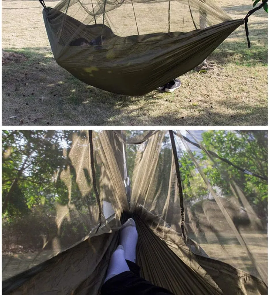 Recreation Outdoor Hammock Swing Bed with Mosquito Net & Hanging Straps Ultralight Parachute Hammock Portable Hanging Chair Lounger for Hiking, Backpacking Gifts for Hike