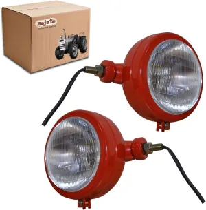 Red Headlights Assemblies with 12v Bulbs Compatible With David Brown 700 800 900 1200 1400 Series | Massey Ferguson 35 35X 65 765 | Suitable for Case/IH Tractor B250 B275 B414 B444