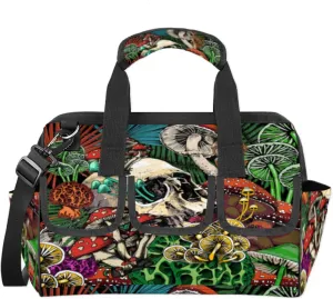 Red Mushroom Skull Tool Bag – Heavy-Duty Multi-Pocket 14  Pockets (6 Inner   6 Outer   2 Side), Removable Shoulder Strap, for Construction, Gardening, Camping, Travel – 14.8 x 9.1 x 10 Inches