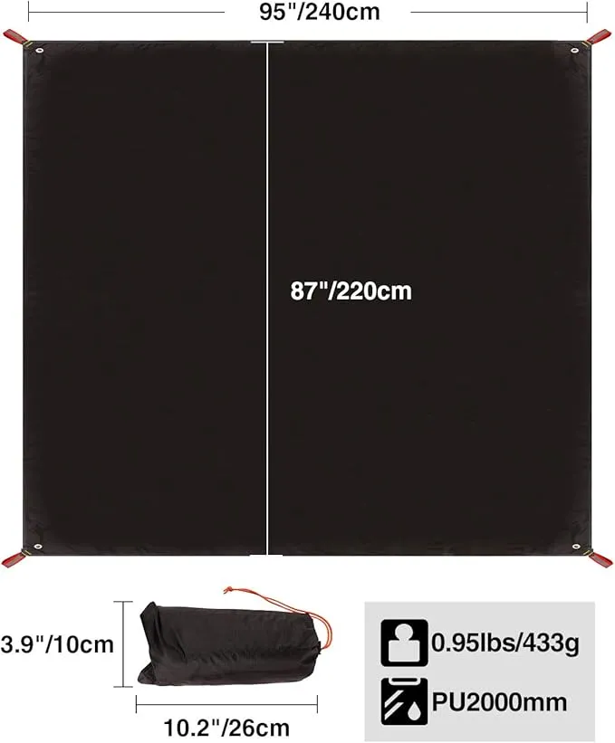 REDCAMP 2000mm PU Waterproof Tent Footprint, Ultralight 95''x87'' Black for 4-5 Person Camping, Hiking