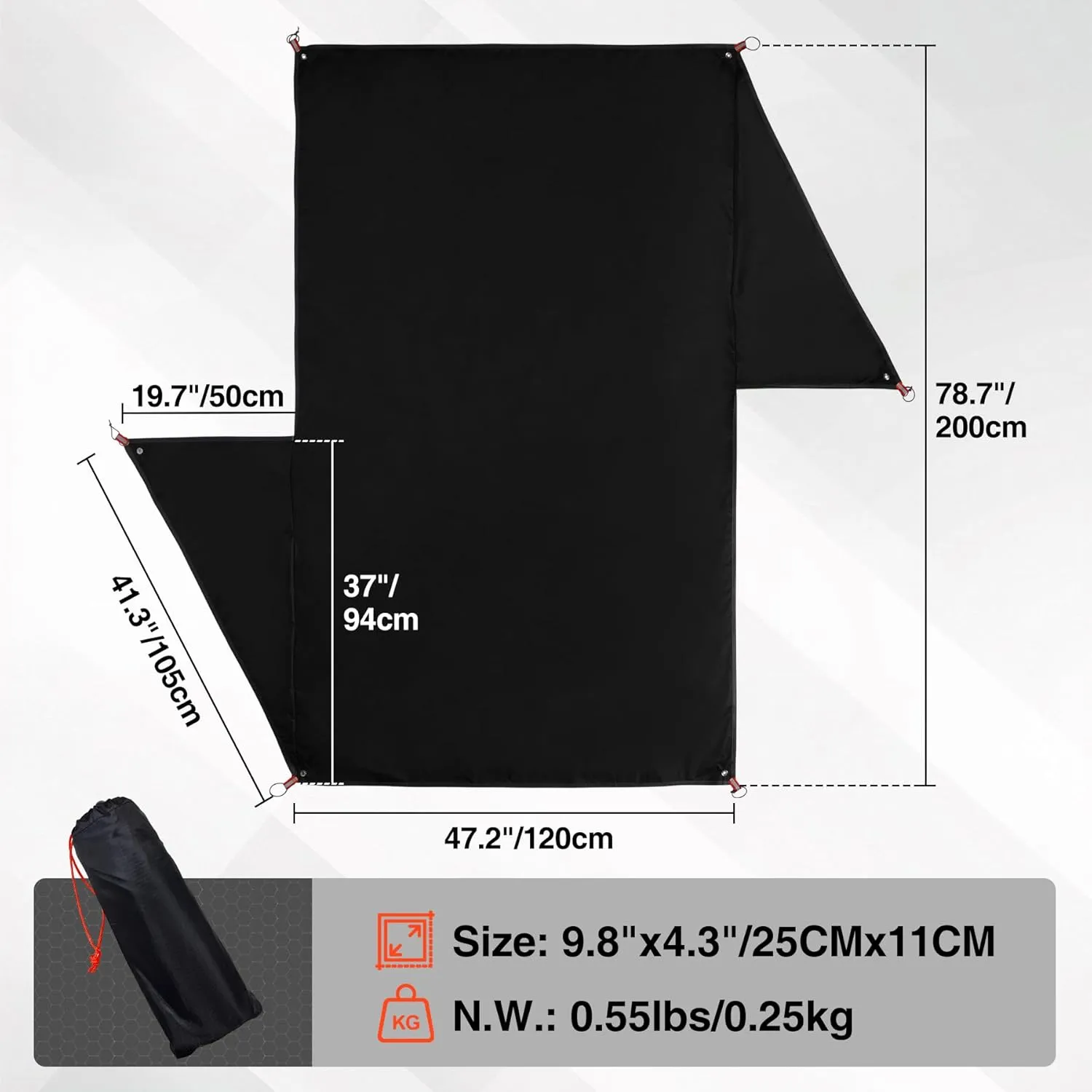 REDCAMP 53"x79"Vestibule Ultralight Waterproof Camping Tarp, Multifunctional Tent Footprint for 2 Person Tent for Camping, Hiking, Beach and Survival Gear, Lightweight