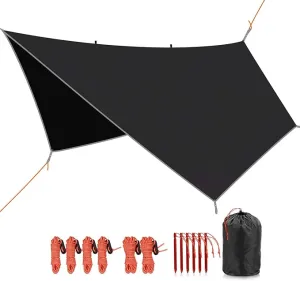 REDCAMP Hammock Rain Fly Camping Tarp Waterproof, Lightweight Backpacking Rain Tarp Shelter for Hiking Outdoor Hexagon Black 10x12ft