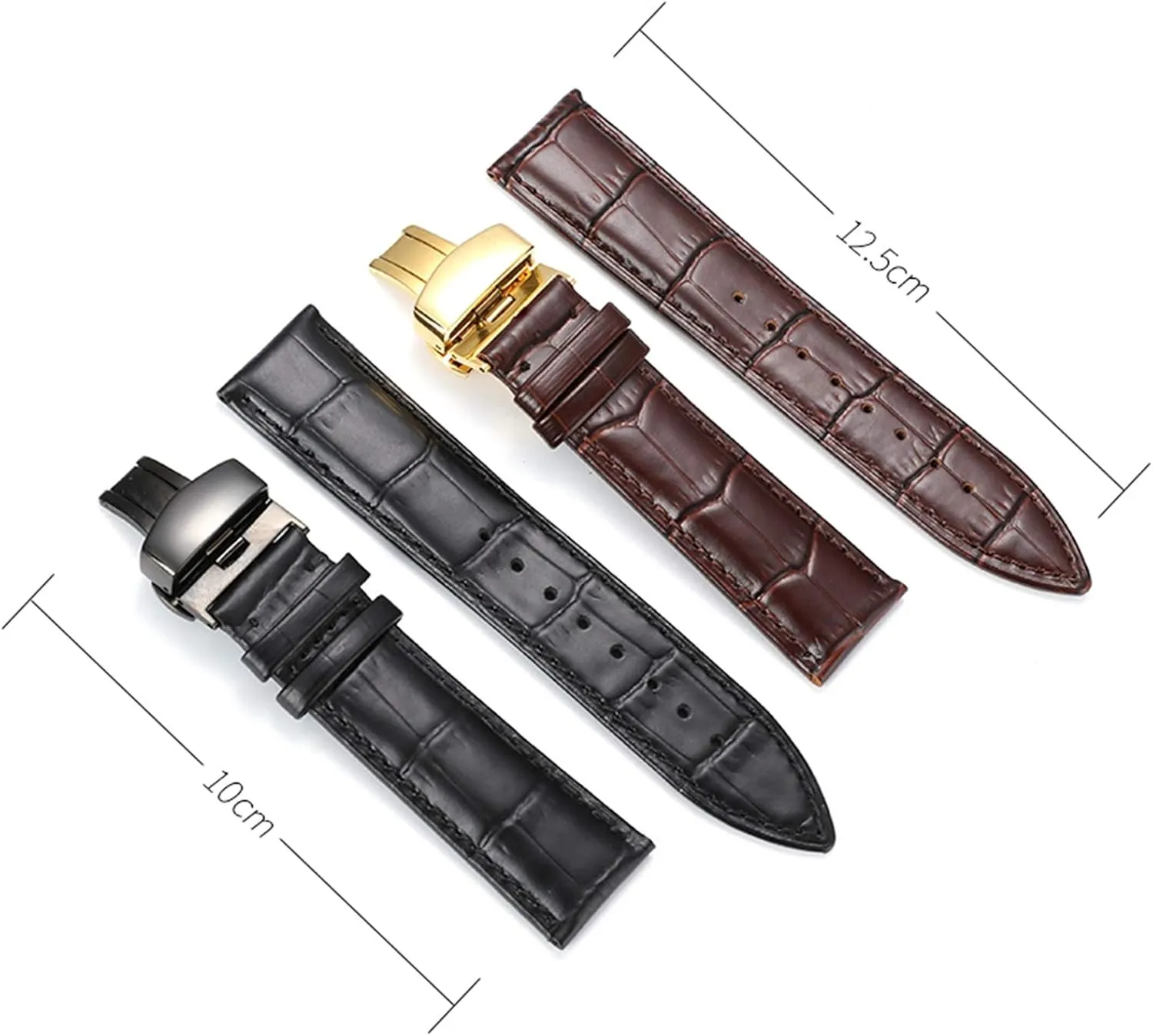 Replace Watchband, Watch Straps,Watch Band Replacement,16mm/18mm/20mm/22mm Men Genuine Leather Watch Strap with Crocodile Grain Decoration Lining Quick Release Butterfly Buckle Watchband Replacement