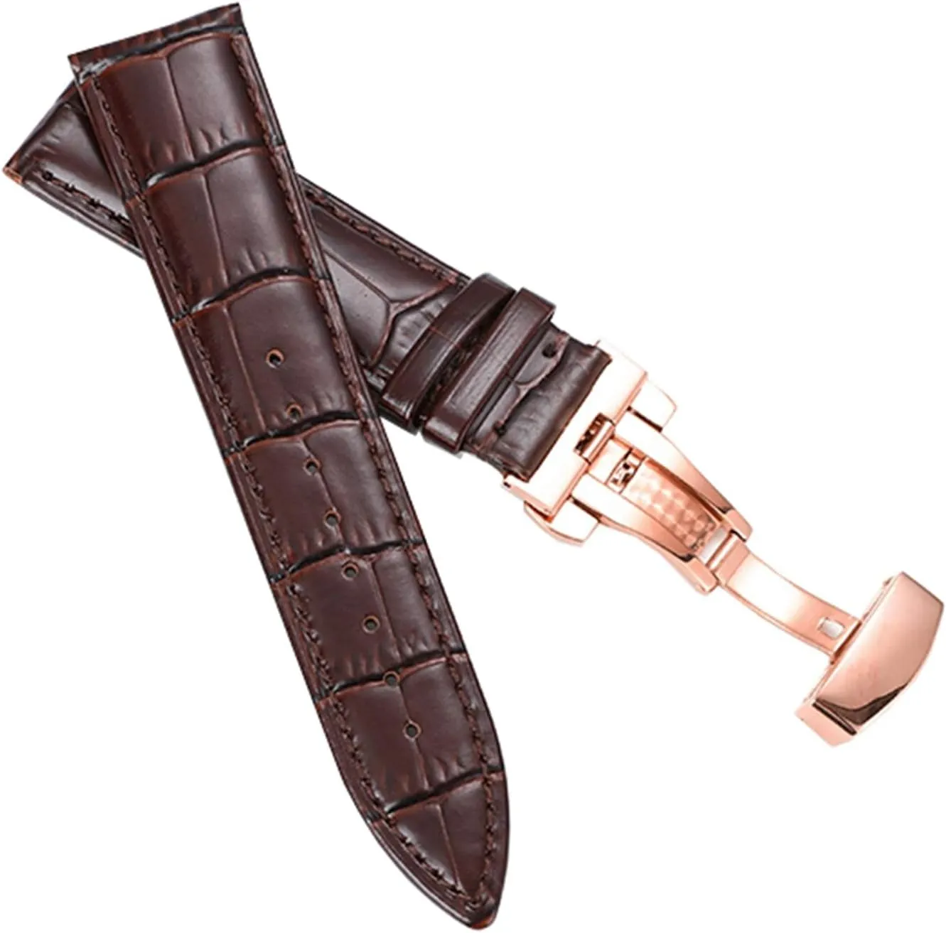 Replace Watchband, Watch Straps,Watch Band Replacement,16mm/18mm/20mm/22mm Men Genuine Leather Watch Strap with Crocodile Grain Decoration Lining Quick Release Butterfly Buckle Watchband Replacement