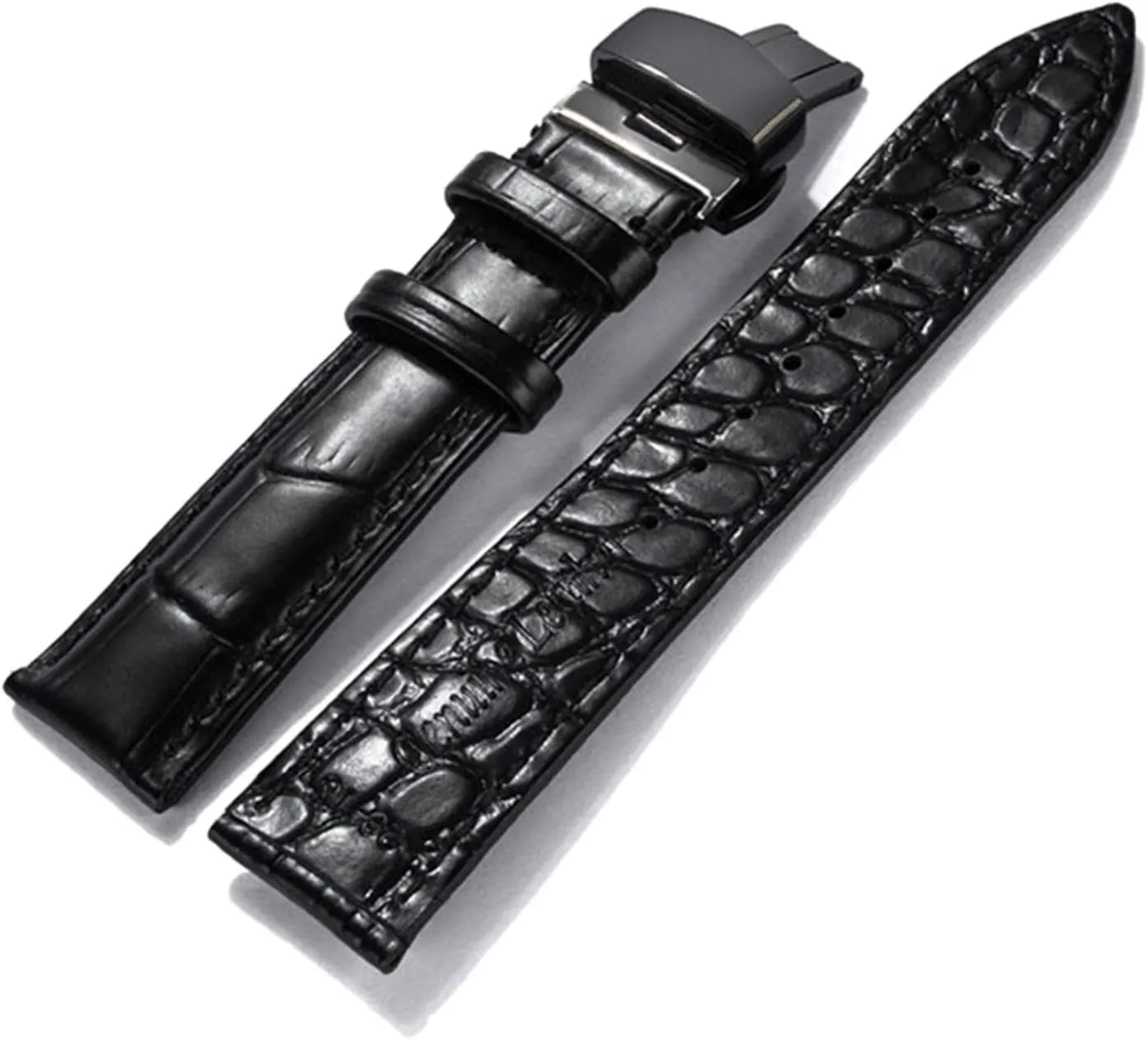 Replace Watchband, Watch Straps,Watch Band Replacement,16mm/18mm/20mm/22mm Men Genuine Leather Watch Strap with Crocodile Grain Decoration Lining Quick Release Butterfly Buckle Watchband Replacement