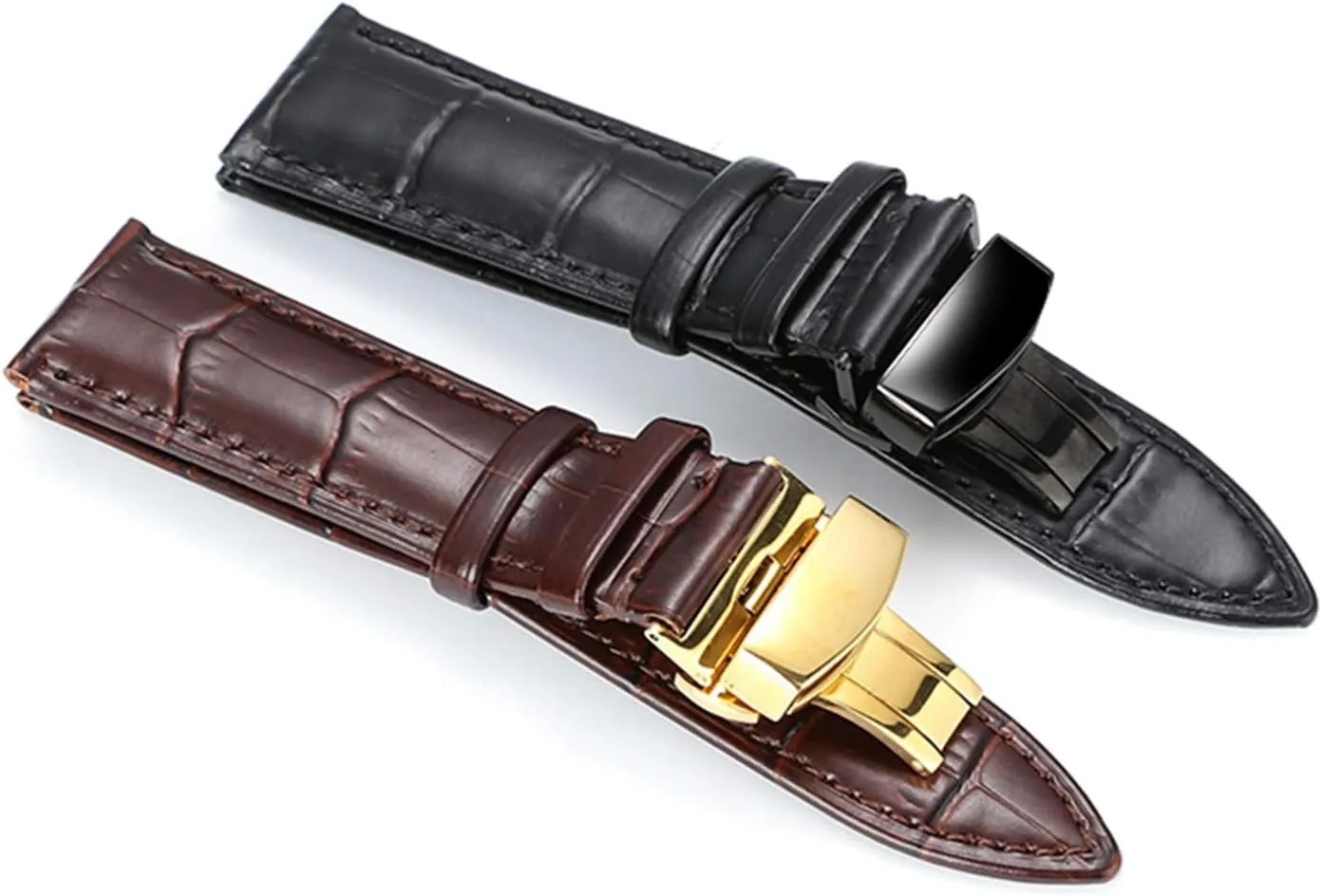 Replace Watchband, Watch Straps,Watch Band Replacement,16mm/18mm/20mm/22mm Men Genuine Leather Watch Strap with Crocodile Grain Decoration Lining Quick Release Butterfly Buckle Watchband Replacement