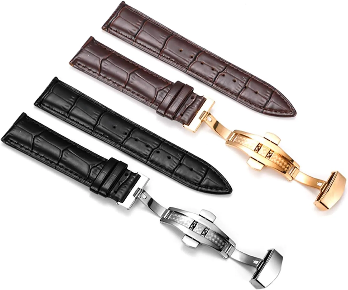 Replace Watchband, Watch Straps,Watch Band Replacement,16mm/18mm/20mm/22mm Men Genuine Leather Watch Strap with Crocodile Grain Decoration Lining Quick Release Butterfly Buckle Watchband Replacement