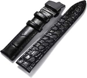 Replace Watchband, Watch Straps,Watch Band Replacement,16mm/18mm/20mm/22mm Men Genuine Leather Watch Strap with Crocodile Grain Decoration Lining Quick Release Butterfly Buckle Watchband Replacement