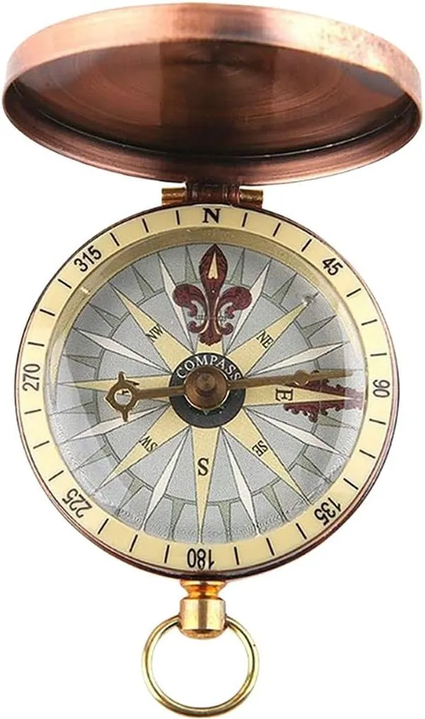 Retro Compass Antique Copper Flip Cap Portable Pocket Watch Compass