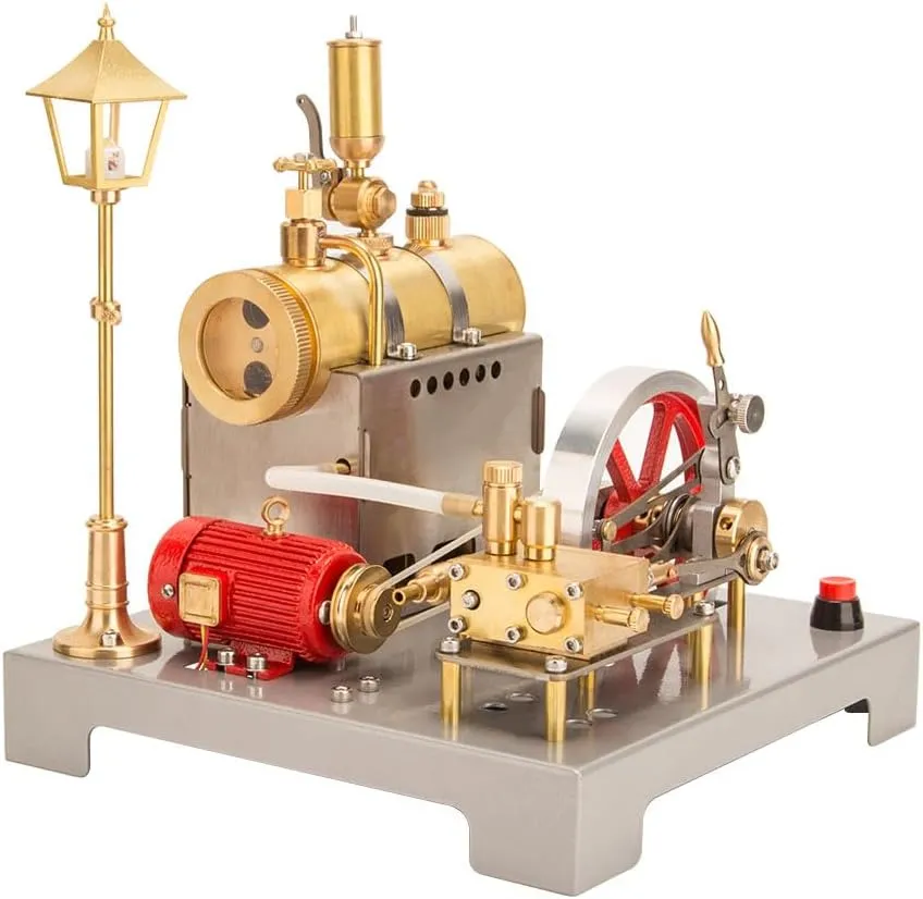Retrol SE-02 Full Metal Reversible Horizontal Steam Engine Model Kit with Boiler, Generator & Street Lamp, Physical Scientific Experiments Toy for Adults (Kit/100PCS)