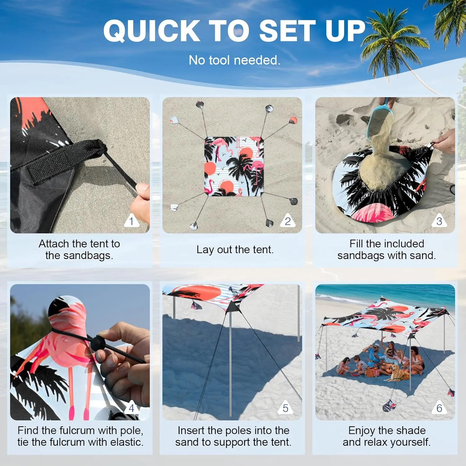 Rhino Valley Beach Tent Sun Shelter, Beach Canopy Tent Sun Shade UPF50  Protection with 8 Sandbags 4 Stability Poles, Outdoor Beach Shade Canopy for Beach, Camping, Fishing