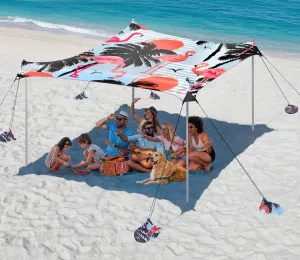 Rhino Valley Beach Tent Sun Shelter, Beach Canopy Tent Sun Shade UPF50  Protection with 8 Sandbags 4 Stability Poles, Outdoor Beach Shade Canopy for Beach, Camping, Fishing