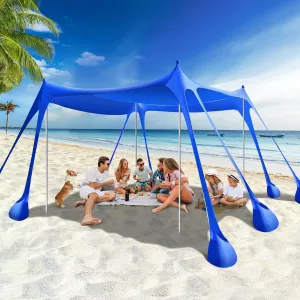 Rhino Valley Beach Tent Sun Shelter, Beach Canopy Tent Sun Shade UPF50  Protection with 8 Sandbags 4 Stability Poles, Outdoor Beach Shade Canopy for Beach, Camping, Fishing