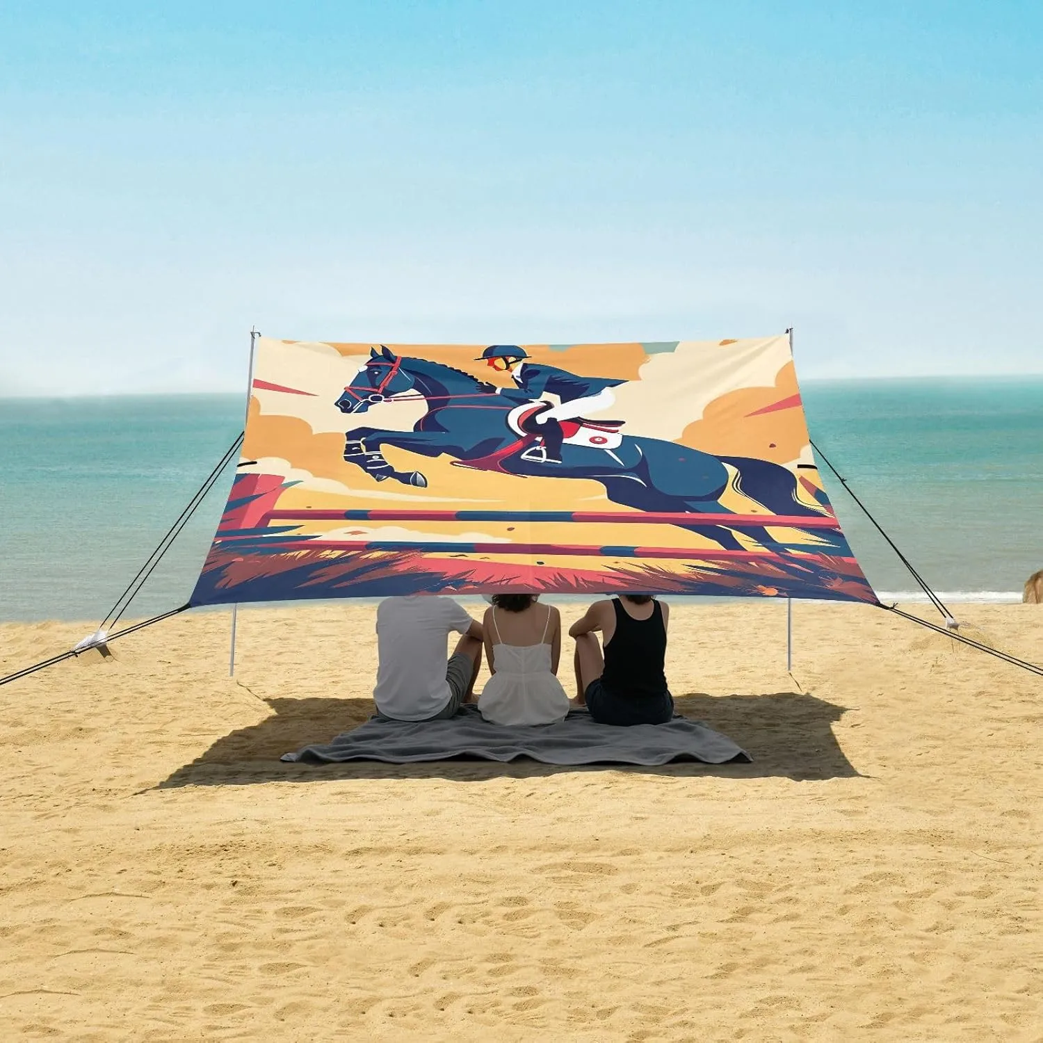 Rider on His Jumping Horse Beach Camping Tent Sun Shelter for Whole Family, Beach Shade Canopy with UPF50  UV Protection,Easy Set Up and Carry,Outdoor Shade for Trips, Fishing, Backyard Fun Pic