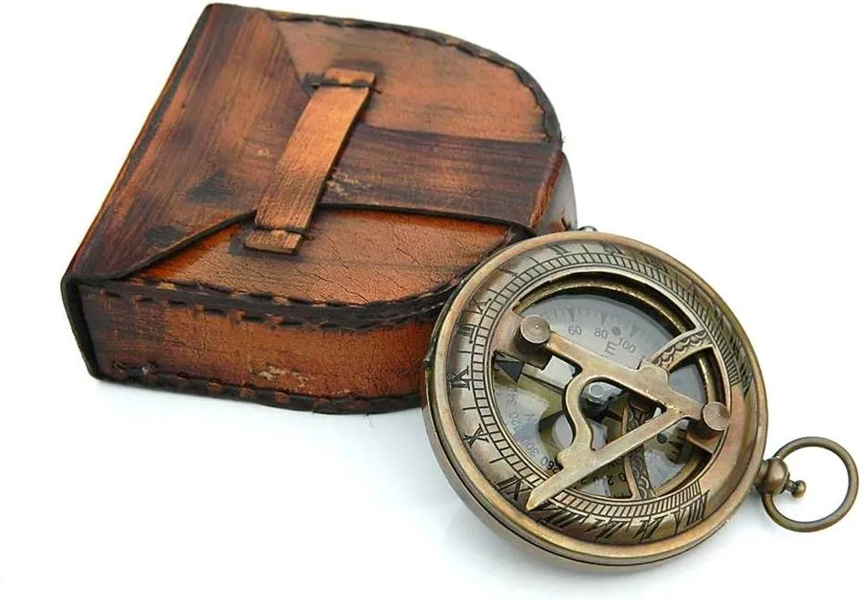 RII Antique Nautical Directional Magnetic Sundial Brass Compass, Antique Decor Birthday Gifts for Men, Astrolabe for Him, Baptism Gifts with Engraved Quotes