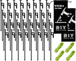 RIY Tent Stakes Heavy Duty 8 inch Metal Tent Pegs for Camping Steel Tent Stakes Inflexible and Unbreakable-32 PCS
