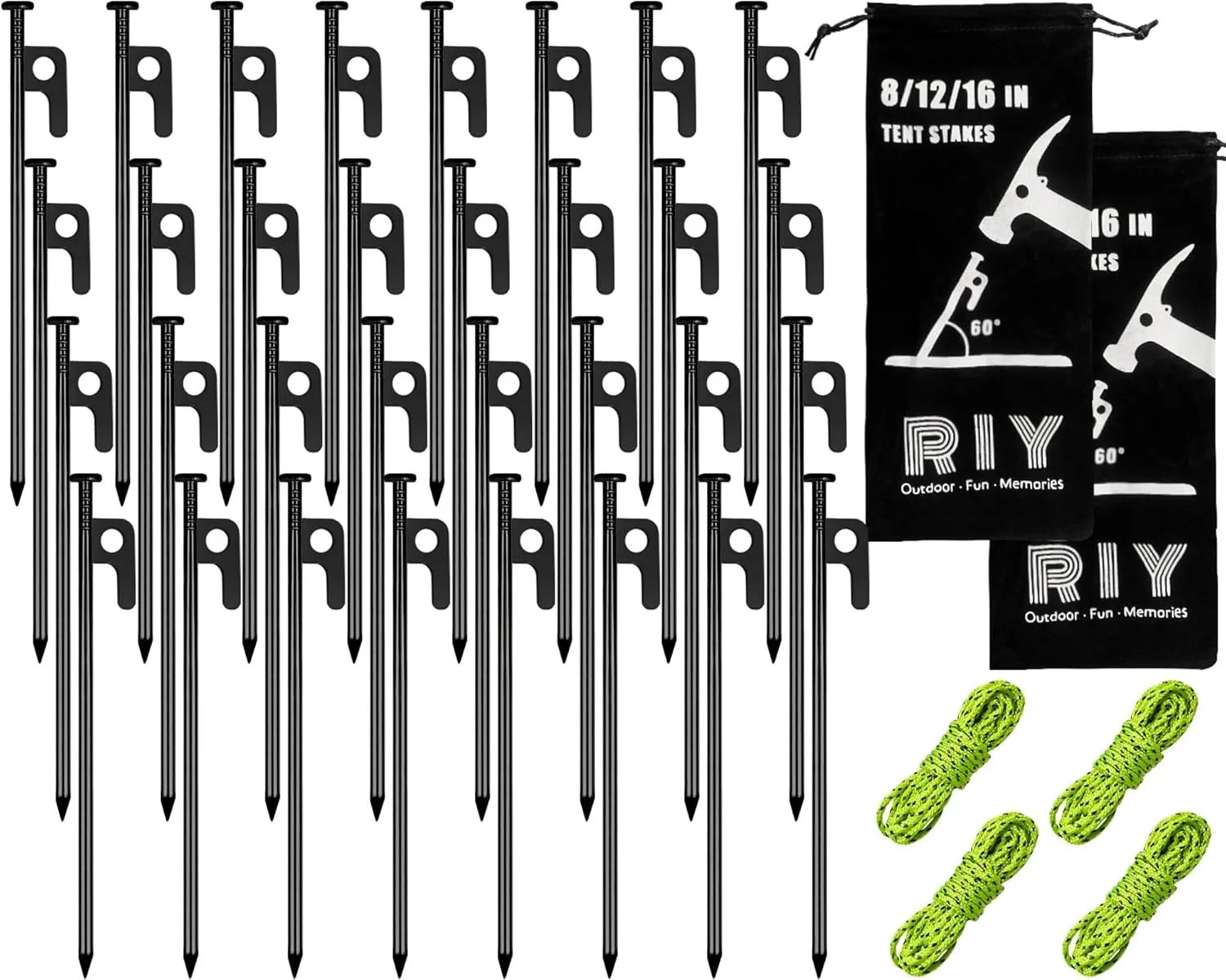 RIY Tent Stakes Heavy Duty 8 inch Metal Tent Pegs for Camping Steel Tent Stakes Inflexible and Unbreakable-32 PCS