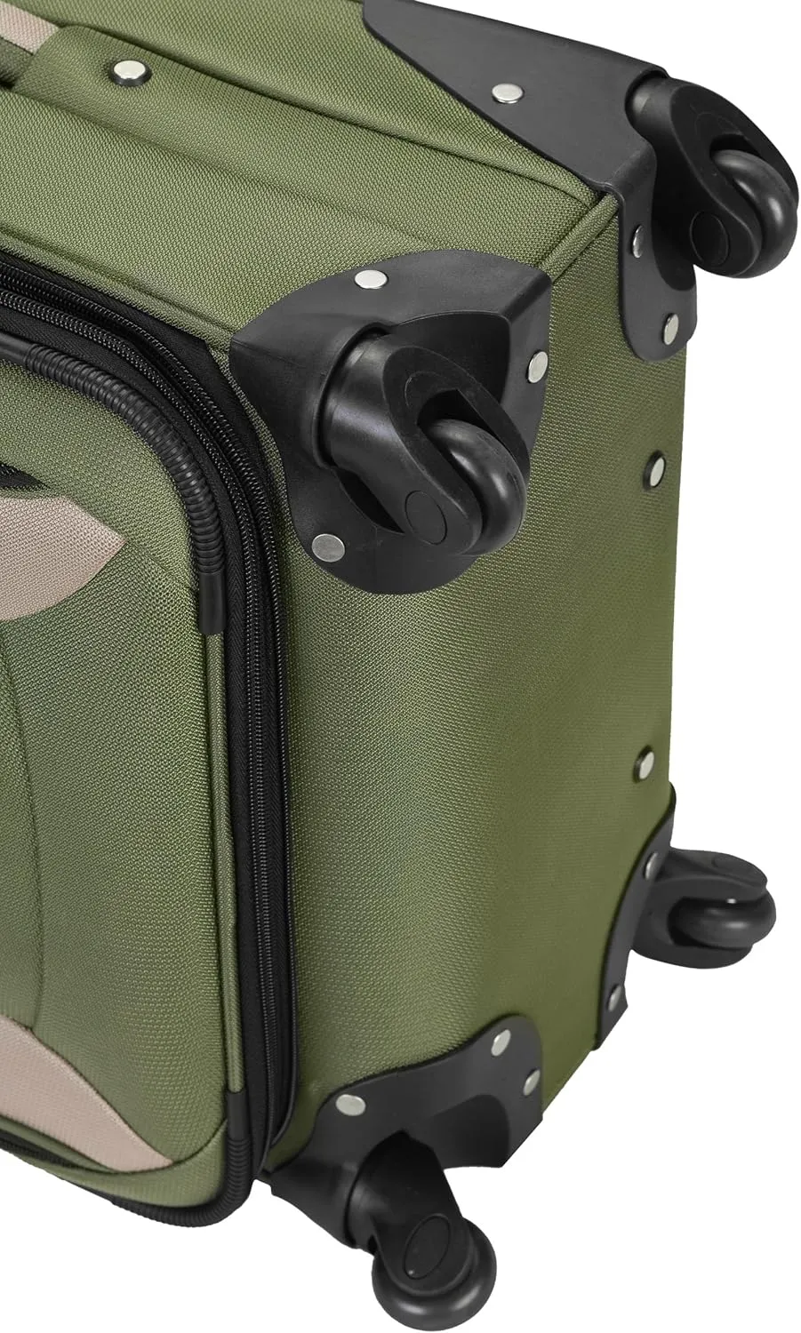 Rockland Impact Softside Spinner Wheel Luggage, Olive, 4-Piece Set (18/22/26/30)