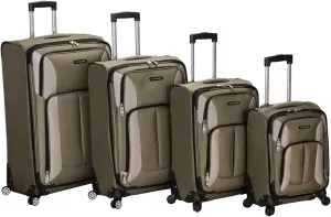 Rockland Impact Softside Spinner Wheel Luggage, Olive, 4-Piece Set (18/22/26/30)