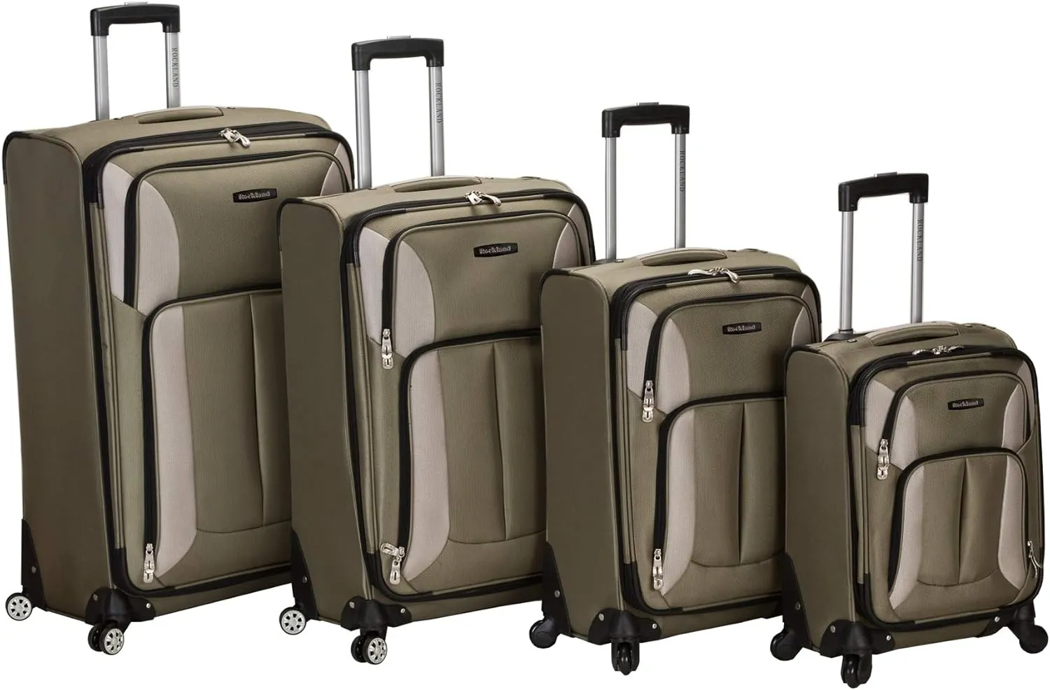 Rockland Impact Softside Spinner Wheel Luggage, Olive, 4-Piece Set (18/22/26/30)