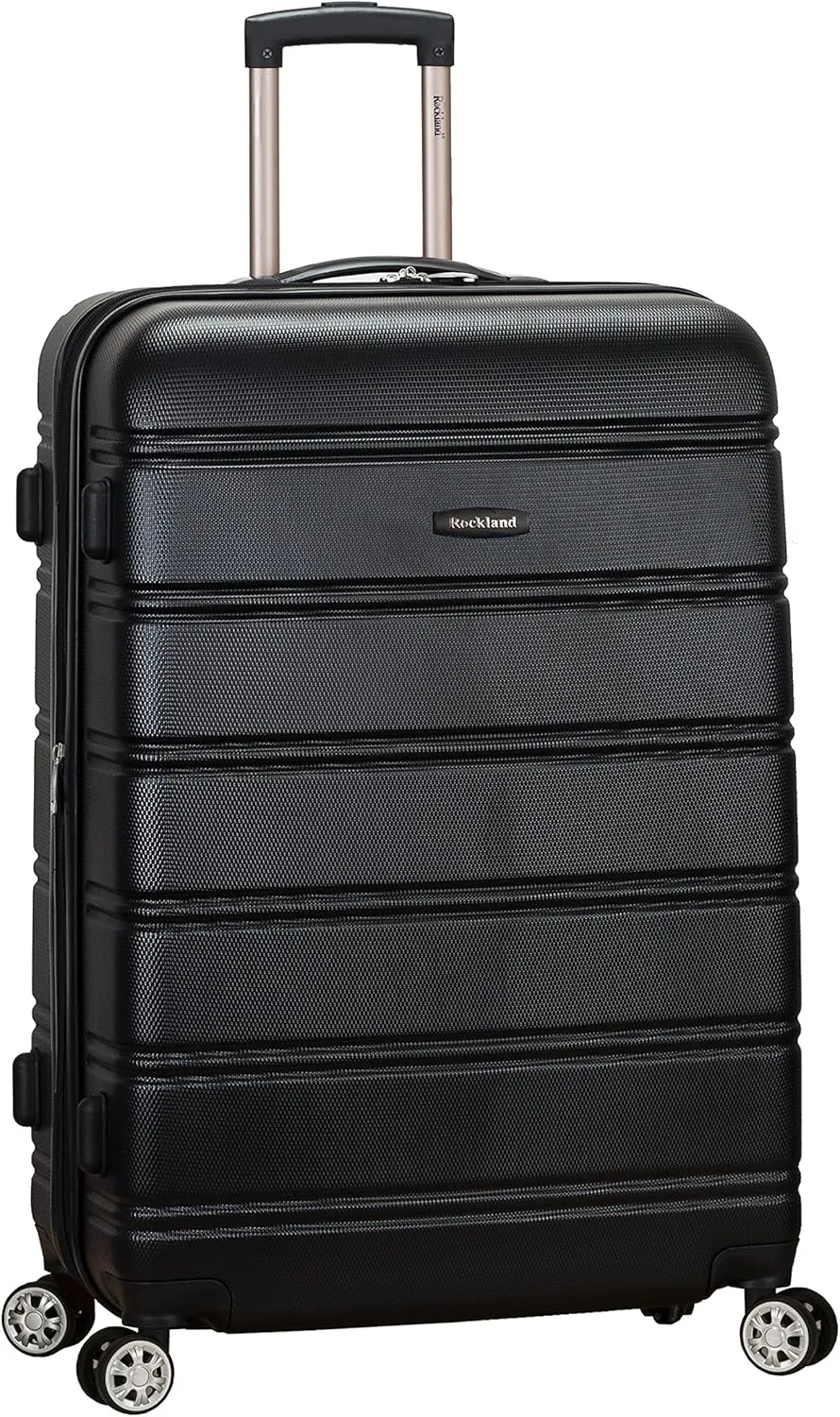 Rockland Melbourne Hardside Expandable Luggage with Spinner Wheels, Black, Checked Large 28"