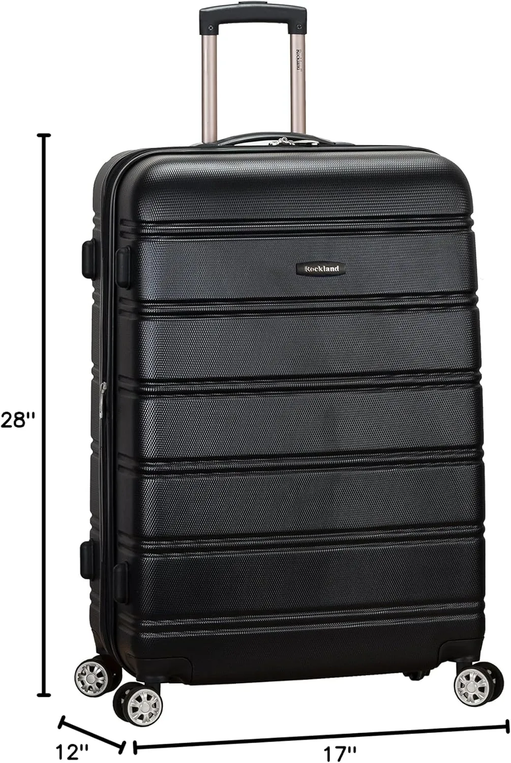 Rockland Melbourne Hardside Expandable Luggage with Spinner Wheels, Black, Checked Large 28"