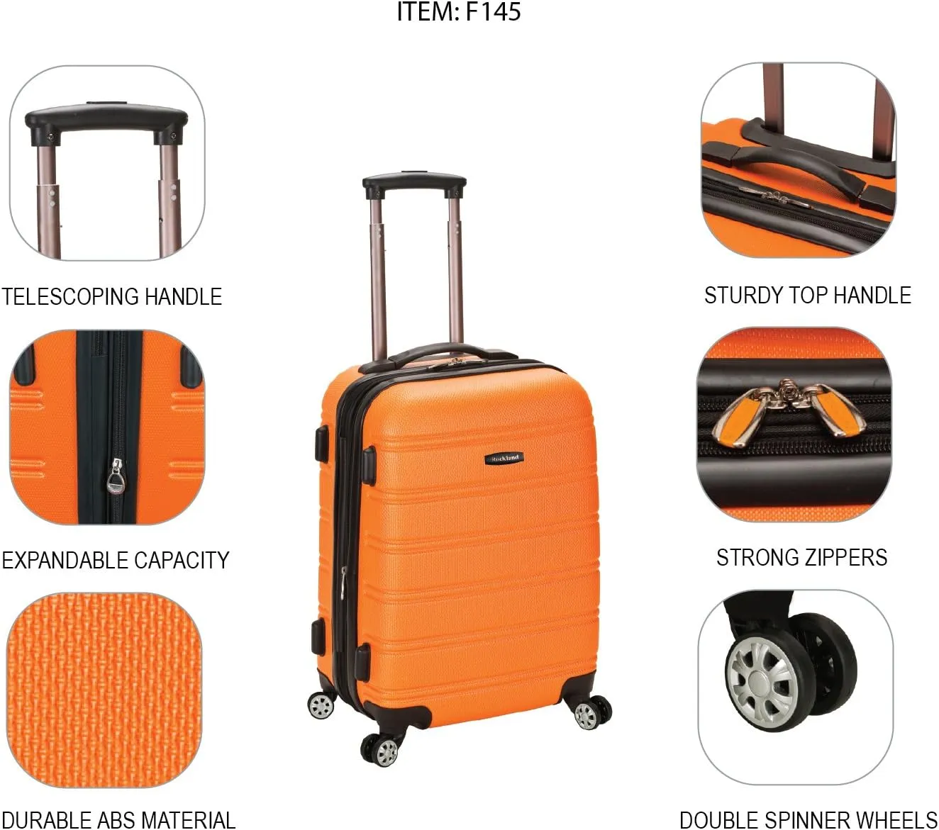 Rockland Melbourne Hardside Expandable Spinner Wheel Luggage, Brown, Carry-On 20-Inch