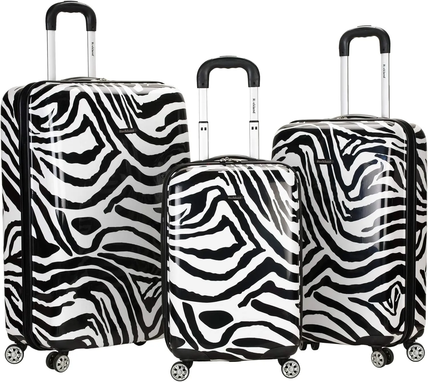 Rockland Safari Hardside Spinner Wheel Luggage, Zebra, 3-Piece Set (20/24/28)