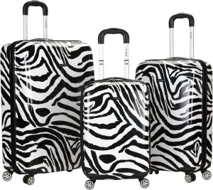 Rockland Safari Hardside Spinner Wheel Luggage, Zebra, 3-Piece Set (20/24/28)