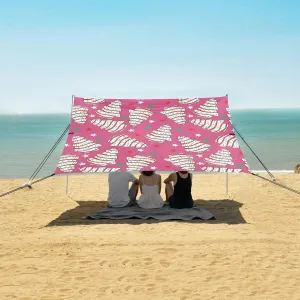 Rose Pink Christmas Tree Cake Beach Camping Tent Sun Shelter for Whole Family, Beach Shade Canopy with UPF50  UV Protection,Easy Set Up and Carry,Outdoor Shade for Trips, Fishing, Backyard Fun