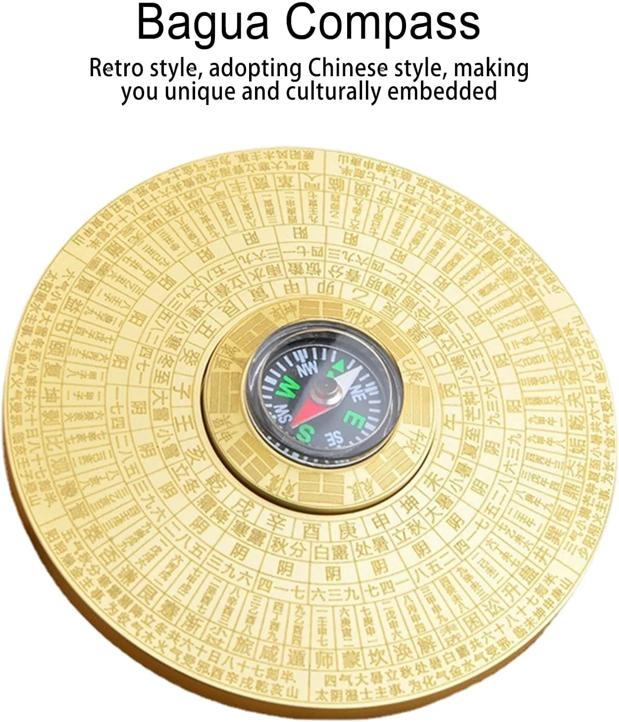Rotatable Feng Shui Compass Luo-Pan, Rustproof Retro Style Chinese Tai Chi Bagua Brass Compass for Good Luck Home Planning Decoration A