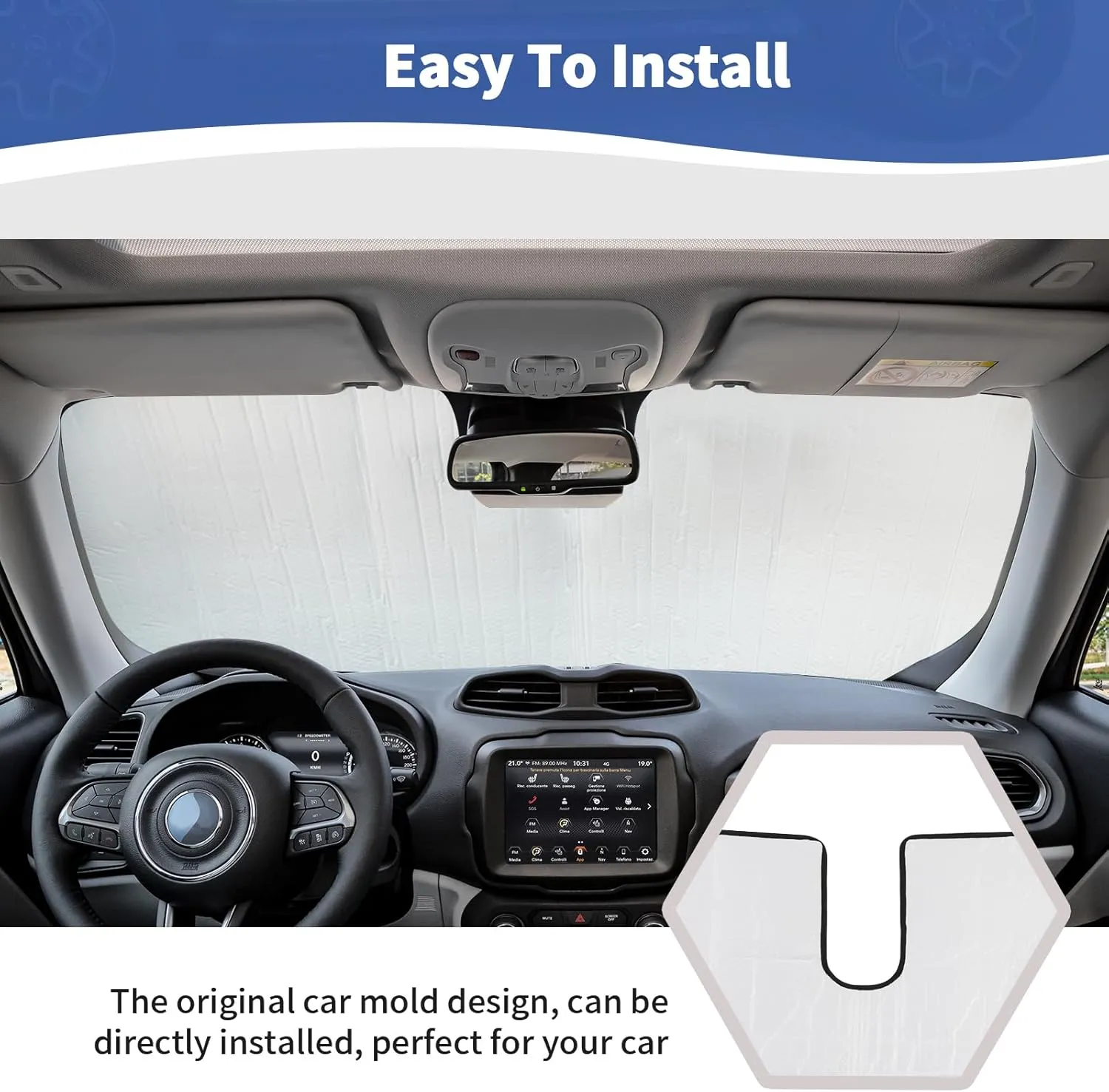 RT-TCZ for Compass Windshield Sun Shade Visor Mat Sunshade for Jeep Compass 2017 2018 2019 2020 2021 2022 2023 up