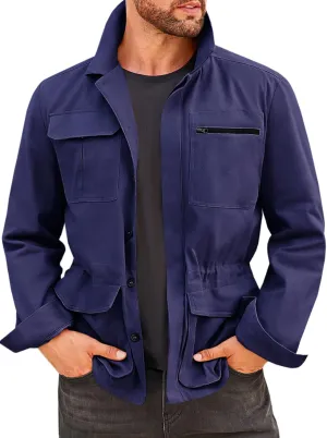 Runcati Mens Safari Jacket Military Casual Lightweight Jacket Windproof Multi Pocket Outdoor Fishing Coat