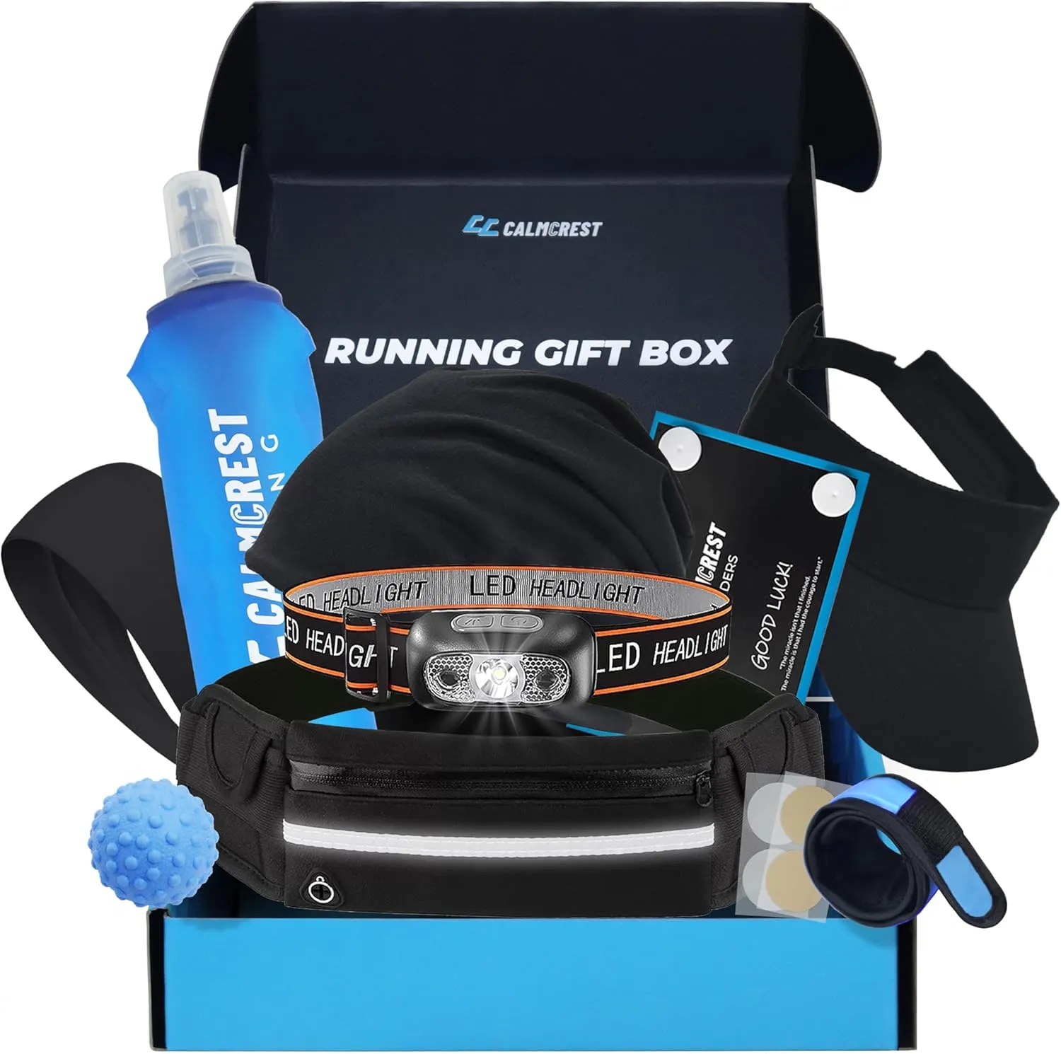 Running Gift Box for Men & Women - 10 Premium Gear Essentials, Includes Belt, Waterproof Headlamp, Collapsible Water Bottle, Beanie & More - Perfect Gifts for Runners