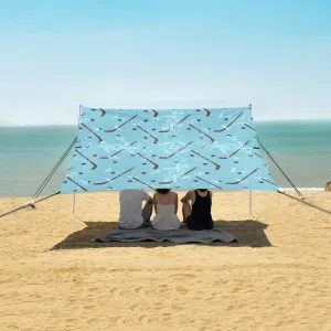 Rustic Hockey Pattern Beach Camping Tent Sun Shelter for Whole Family, Beach Shade Canopy with UPF50  UV Protection,Easy Set Up and Carry,Outdoor Shade for Trips, Fishing, Backyard Fun Picnics