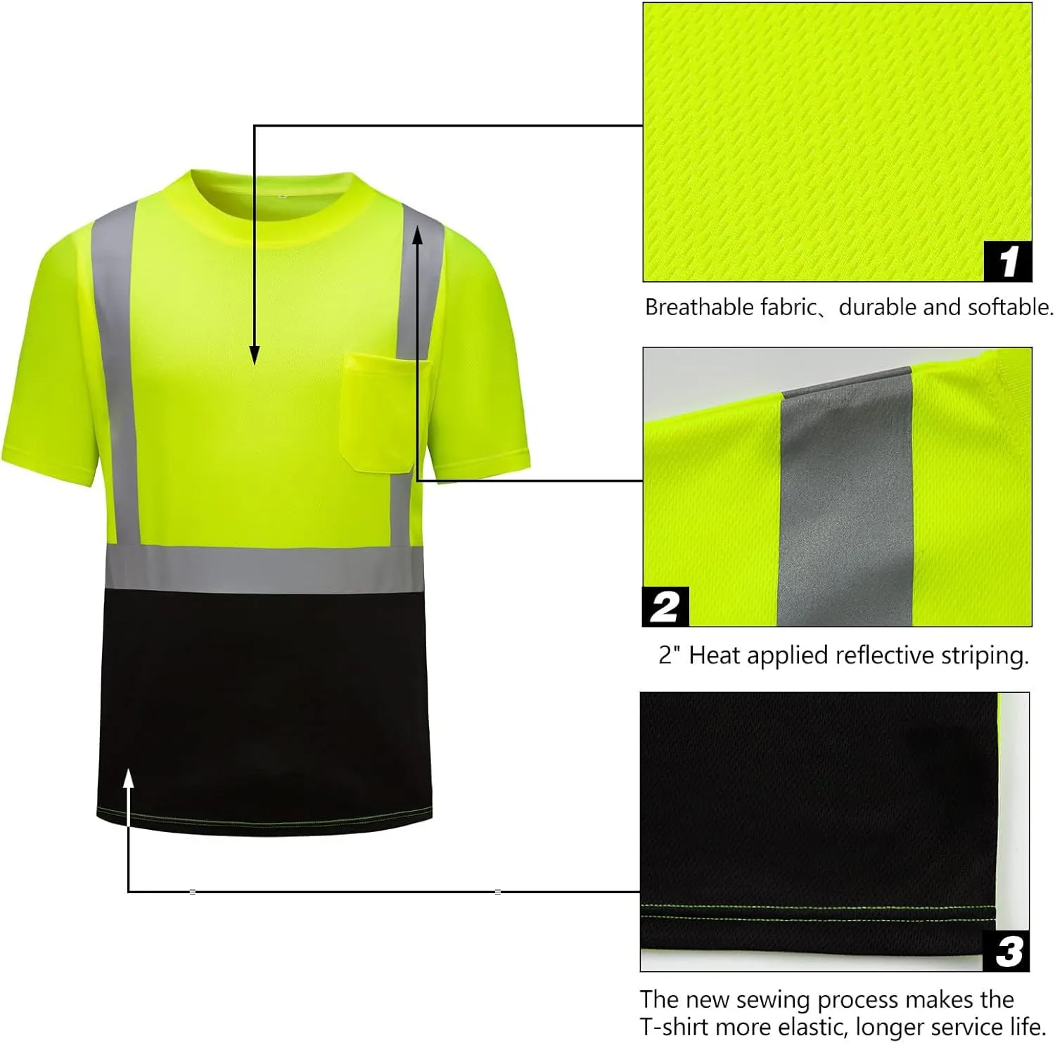 Safety Shirts for Men Reflective Stripe Short Sleeve Colorblock Utility Work Tee Breathable with Pocket Multi Pack 2025