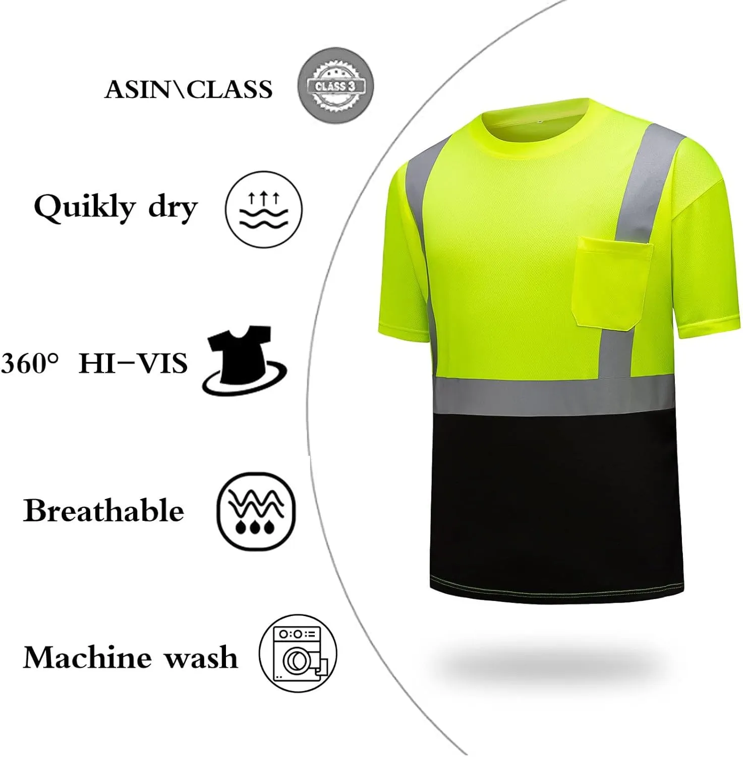 Safety Shirts for Men Reflective Stripe Short Sleeve Colorblock Utility Work Tee Breathable with Pocket Multi Pack 2025