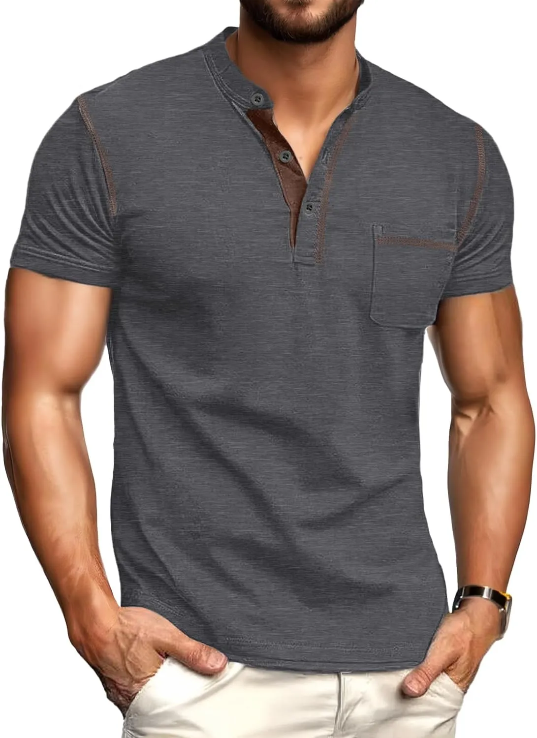 Sailwind Mens Henley Shirts Short Sleeve Summer Casual Classic Cotton T Shirts Pocket Button Shirt